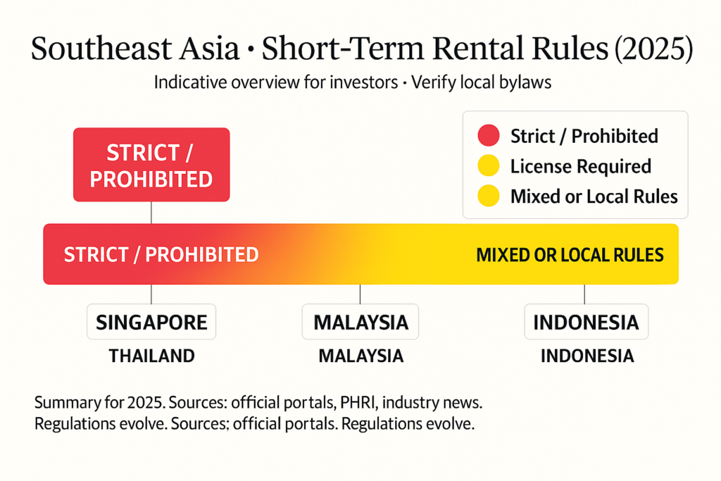 Southeast Asia Airbnb short-term rental regulations compared with Indonesia 2025