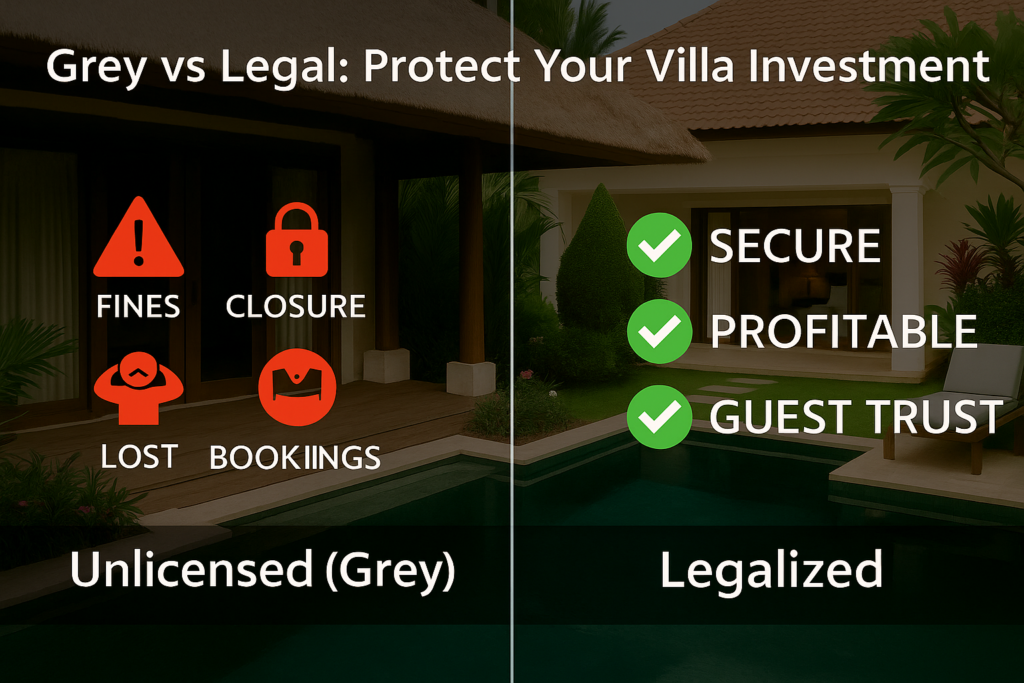 Comparison of unlicensed vs legal villa in Bali