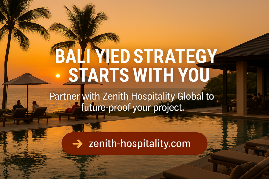 Call to action visual promoting Zenith Hospitality Global for Bali yield strategy consulting.
