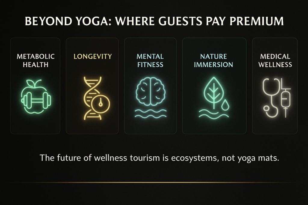 Infographic showing premium wellness clusters beyond yoga and spas.