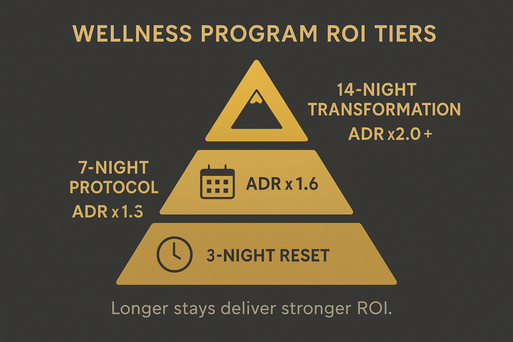Infographic showing ROI multipliers from 3, 7, and 14-night wellness programs.