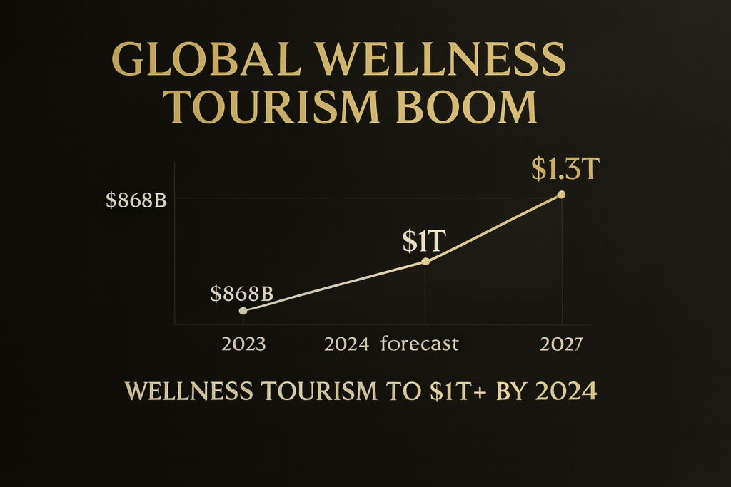 Chart of global wellness tourism boom showing rapid market growth to $1 trillion.