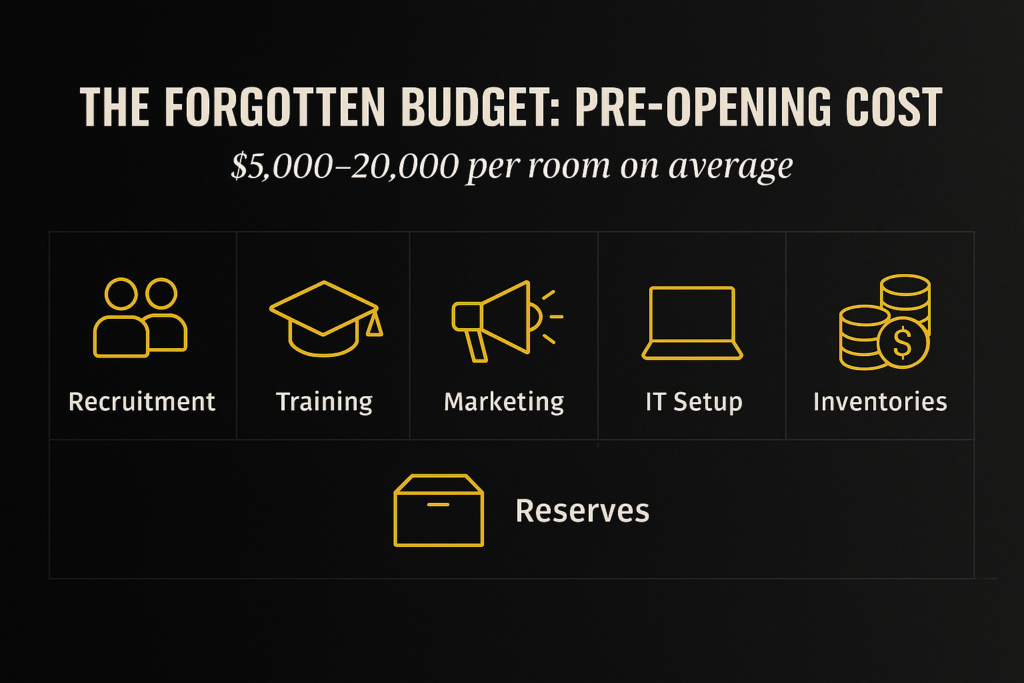Infographic of hotel pre-opening costs per room with six categories