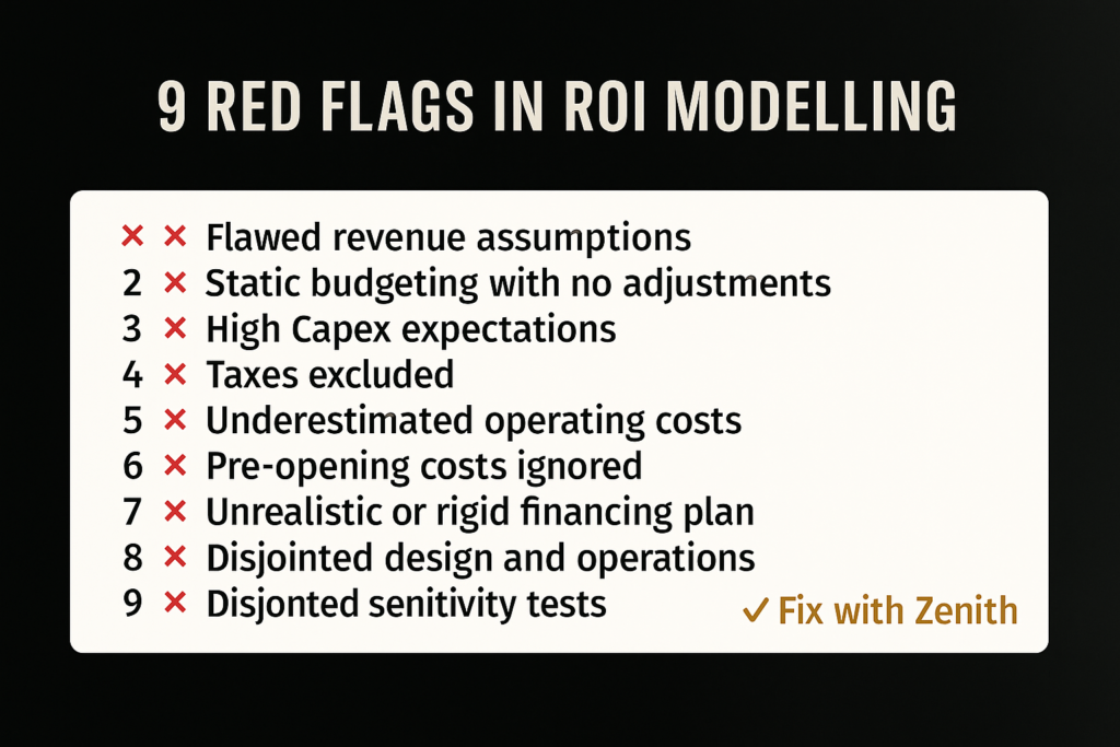 Infographic checklist of 9 red flags in hospitality ROI miscalculations