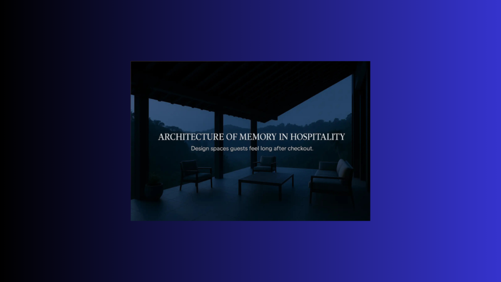 Open-air Bali resort lobby at golden hour with framed jungle view, illustrating architecture of memory in hospitality and emotional arrival design.