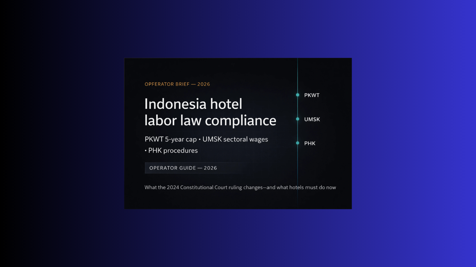 Indonesia hotel labor law compliance in 2026: PKWT 5-year cap, UMSK sectoral wages, and PHK procedures