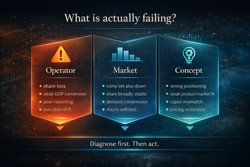 hotel management company evaluation framework separating operator market and concept failure