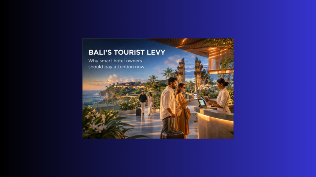Premium Bali hospitality scene illustrating the tourist levy as a signal of strategic market change for hotel owners and investors